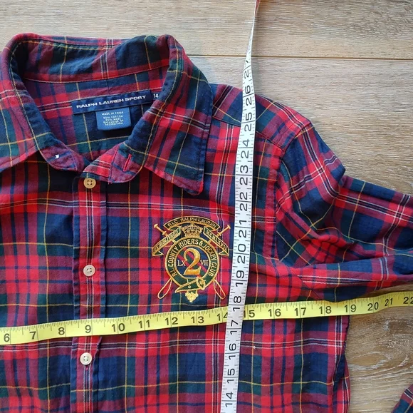 Ralph Lauren Sport Women's Tartan Plaid Preppy Wool Cotton Blend Shirt Red 14 - Picture 6 of 12